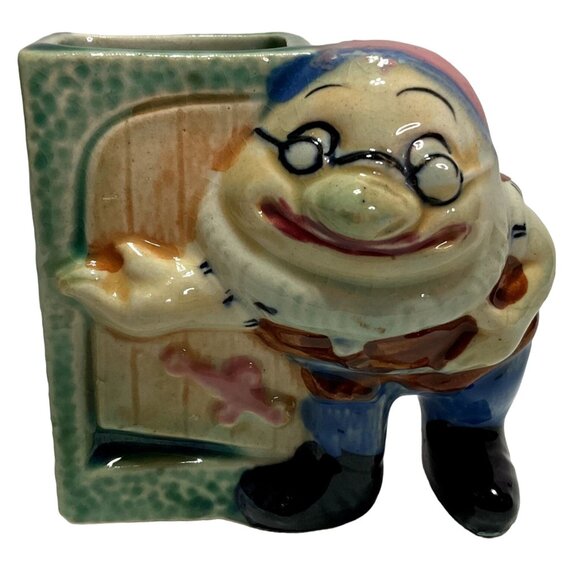 Vtg Disney Doc Dwarf Snow White Ceramic Candle Holder Planter Glazed Japan - Picture 1 of 7